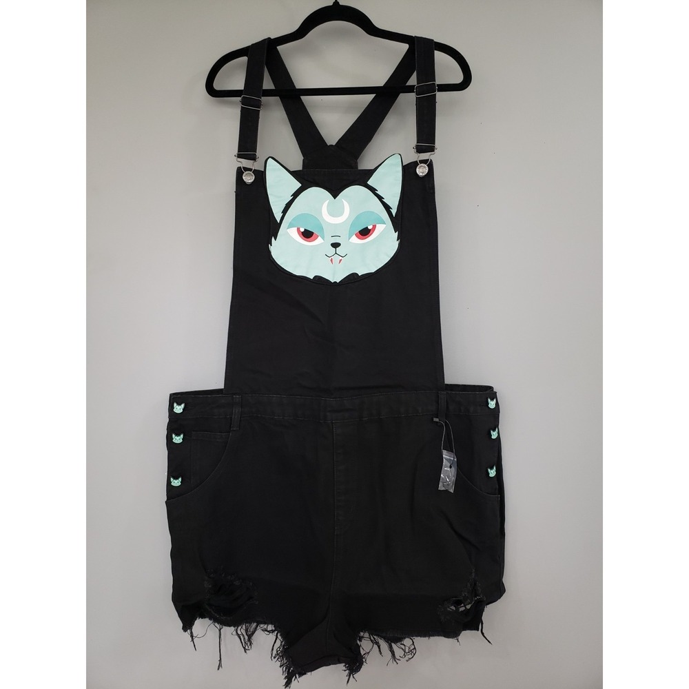 NEW 4XL Killstar Lil Vampurr Black Cat Overall Shorts bibs vampire Gothic Emo